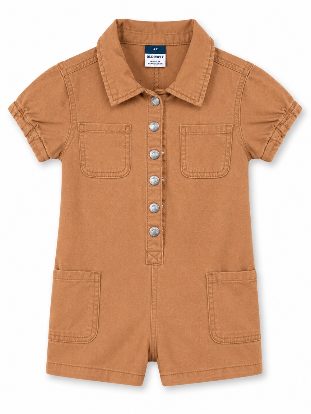 Old Navy Toddler Utility Romper 4T Tan Button Front Short Sleeve One Piece